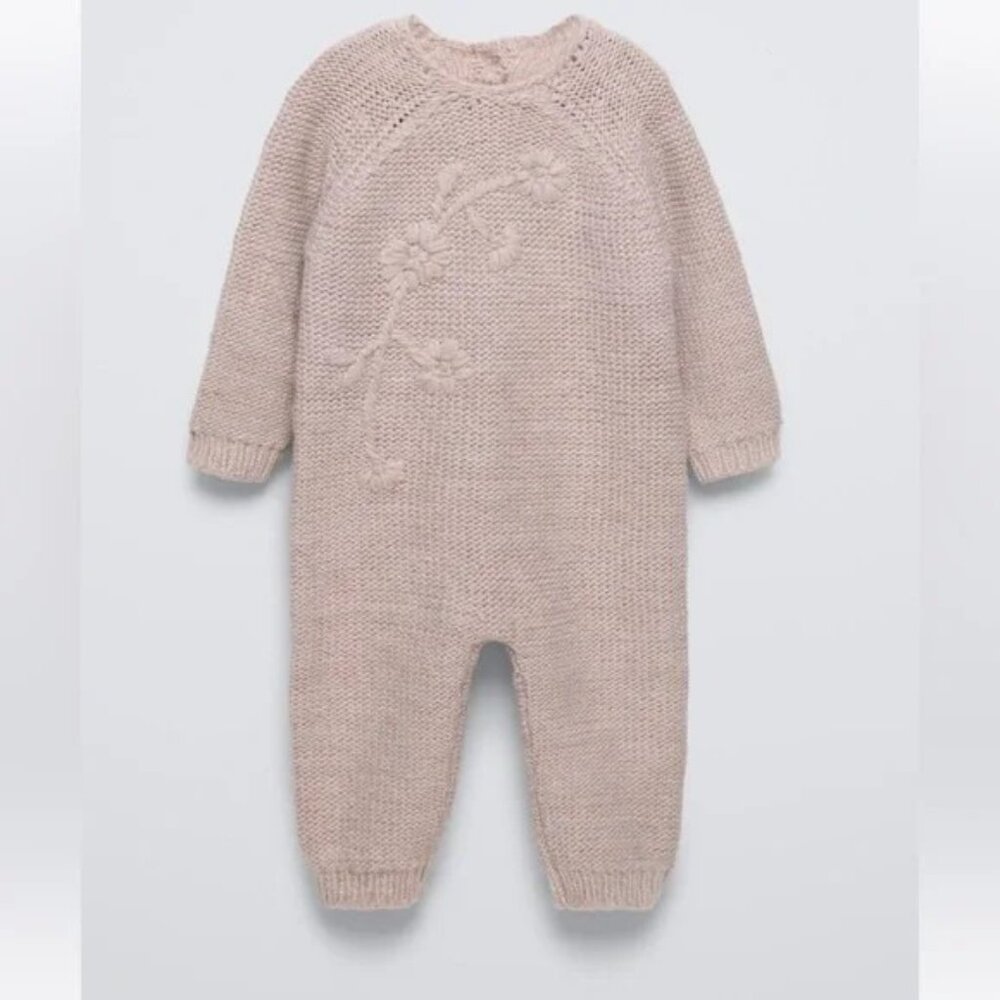 Zara Floral Embroidered Knit Jumpsuit 3-6m
